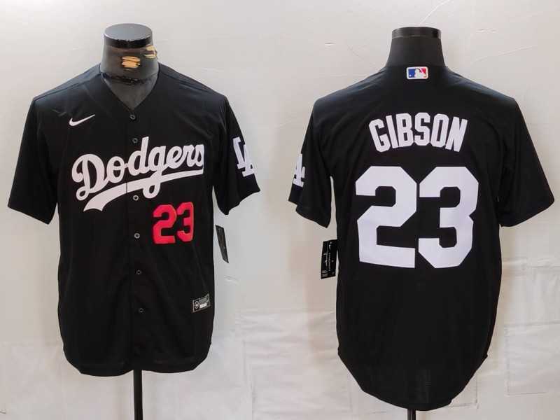 Men%27s Los Angeles Dodgers #23 Kirk Gibson Number Black Cool Base Stitched Jersey->atlanta braves->MLB Jersey